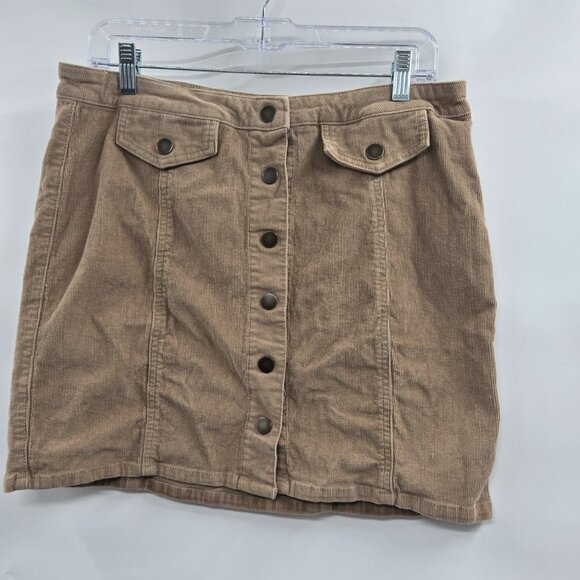 Blue Spice High Waist Beige Corduroy Button Closure Mini Skirt Size 13 - Picture 1 of 9